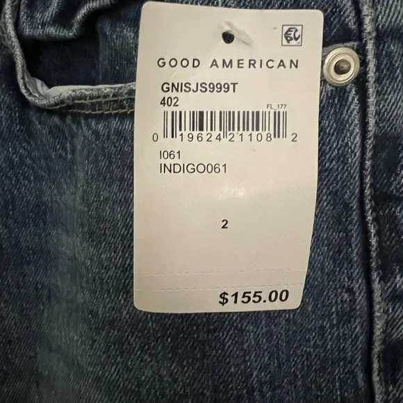 Good American Blue Straight Leg Jeans with Distressed Details - Picture 4 of 4